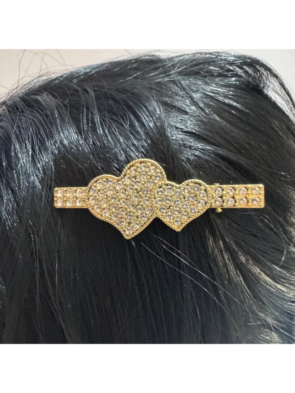 Gold-Tone Double Heart Hair Clip With Rhinestone Accents Stylish & Elegant New